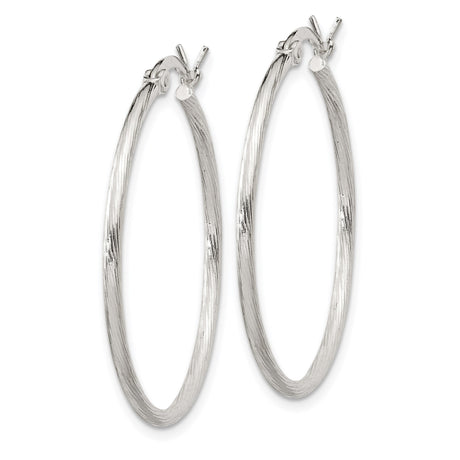 Sterling Silver Hoop Earrings, Textured Brushed Finish, Lightweight Classic Round Design