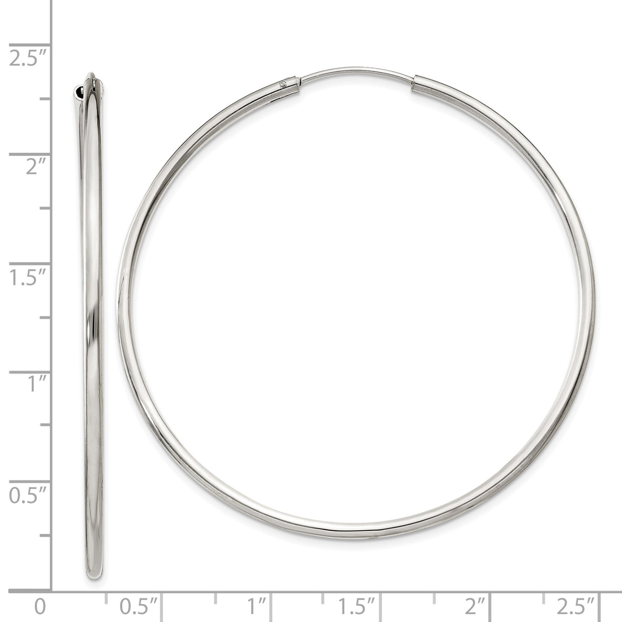 Sterling Silver Hoop Earrings, Large Thin Round Endless Design, High Polish Finish