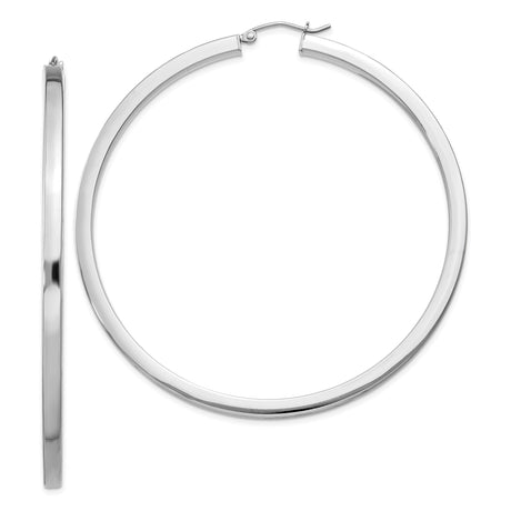 Sterling Silver Hoop Earrings, Large Polished Round Tube Design, Minimalist Modern Style