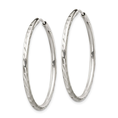 Sterling Silver Hoop Earrings, Diamond Cut Twist Design with Textured Finish