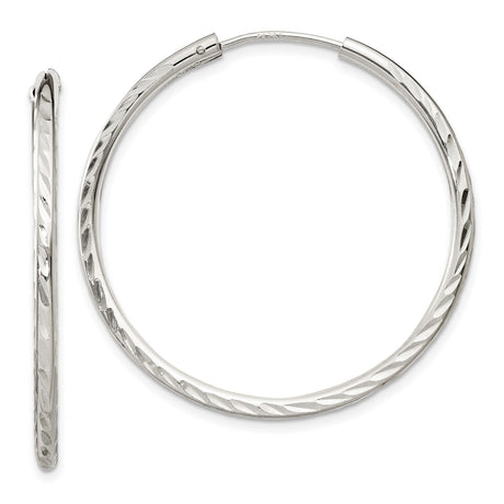 Sterling Silver Hoop Earrings, Diamond Cut Twist Design with Textured Finish
