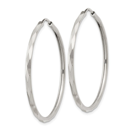 Sterling Silver Hoop Earrings, Endless Loop with Diamond Cut Texture, Lightweight Faceted Style