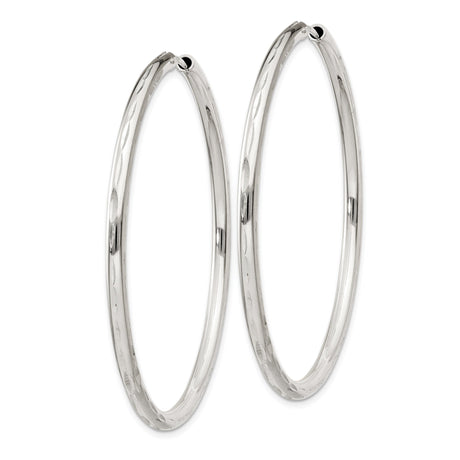 Sterling Silver Hoop Earrings, Polished and Diamond-Cut Texture, Lightweight Endless Design
