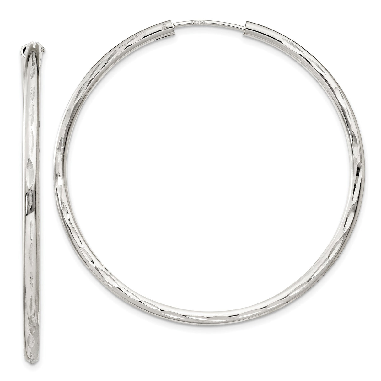 Sterling Silver Hoop Earrings, Polished and Diamond-Cut Texture, Lightweight Endless Design