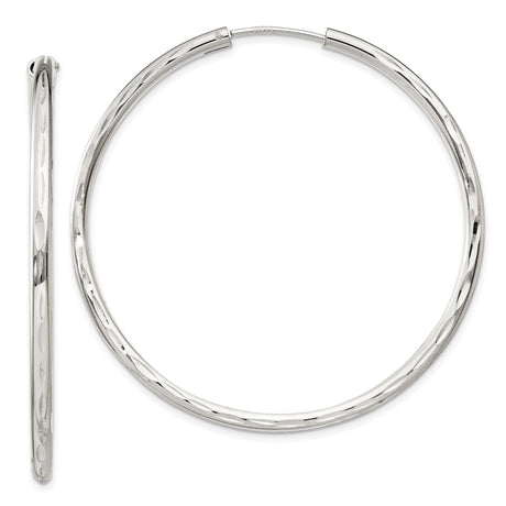 Sterling Silver Hoop Earrings, Polished and Diamond-Cut Texture, Lightweight Endless Design