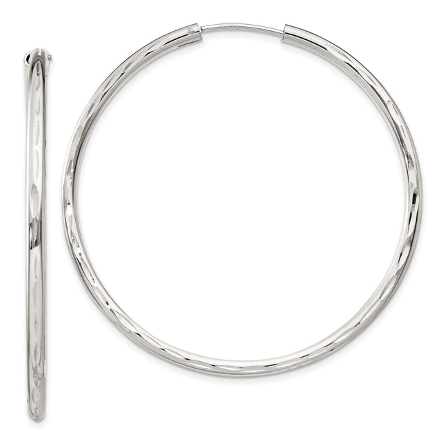 Sterling Silver Hoop Earrings, Polished and Diamond-Cut Texture, Lightweight Endless Design