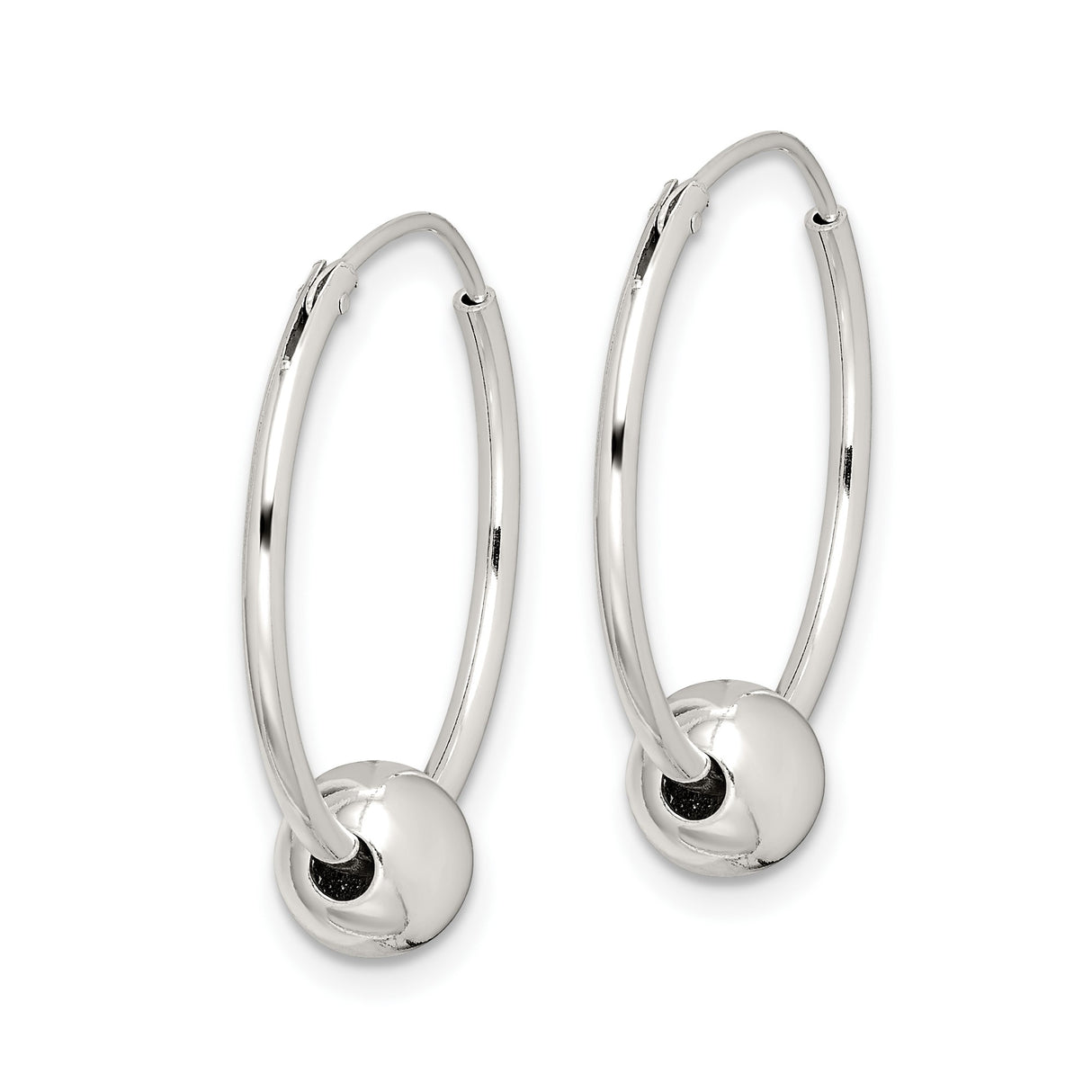 Sterling Silver Hoop Earrings with Polished Bead Accent, Lightweight Minimalist Design for Women