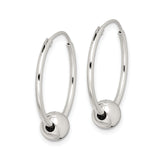 Sterling Silver Hoop Earrings with Polished Bead Accent, Lightweight Minimalist Design for Women