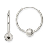 Sterling Silver Hoop Earrings with Polished Bead Accent, Lightweight Minimalist Design for Women