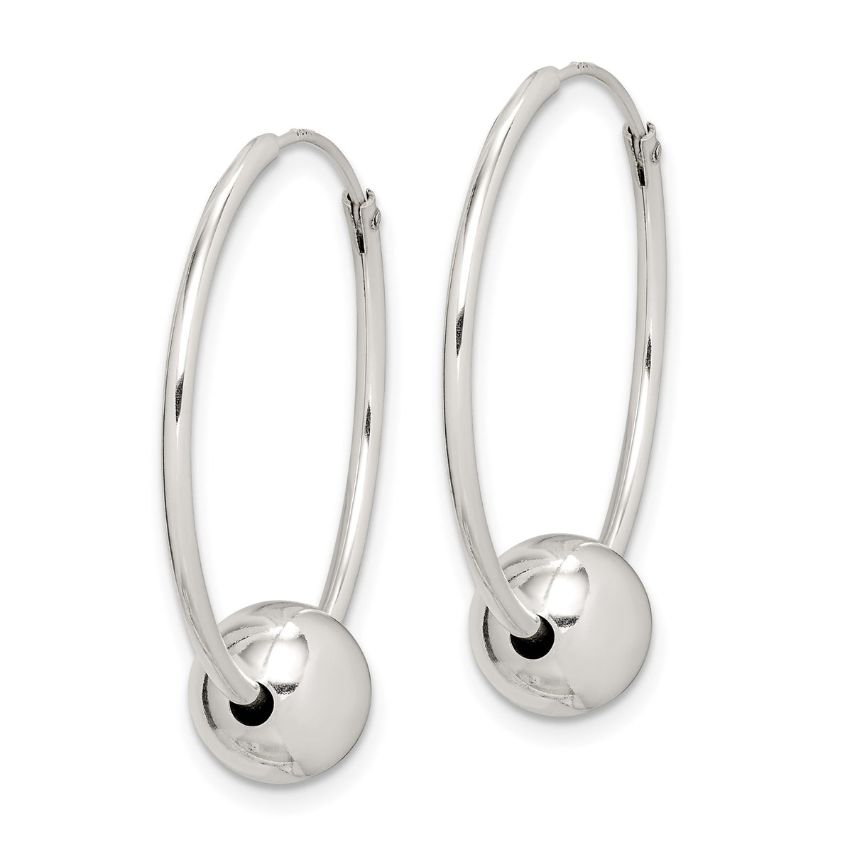 Sterling Silver Hoop Earrings with Polished Sphere Accent, Modern Minimalist Design for Women