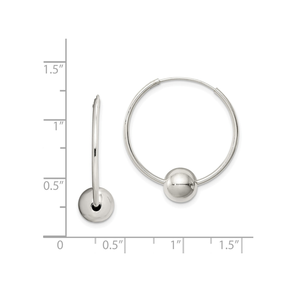 Sterling Silver Hoop Earrings with Polished Sphere Accent, Modern Minimalist Design for Women