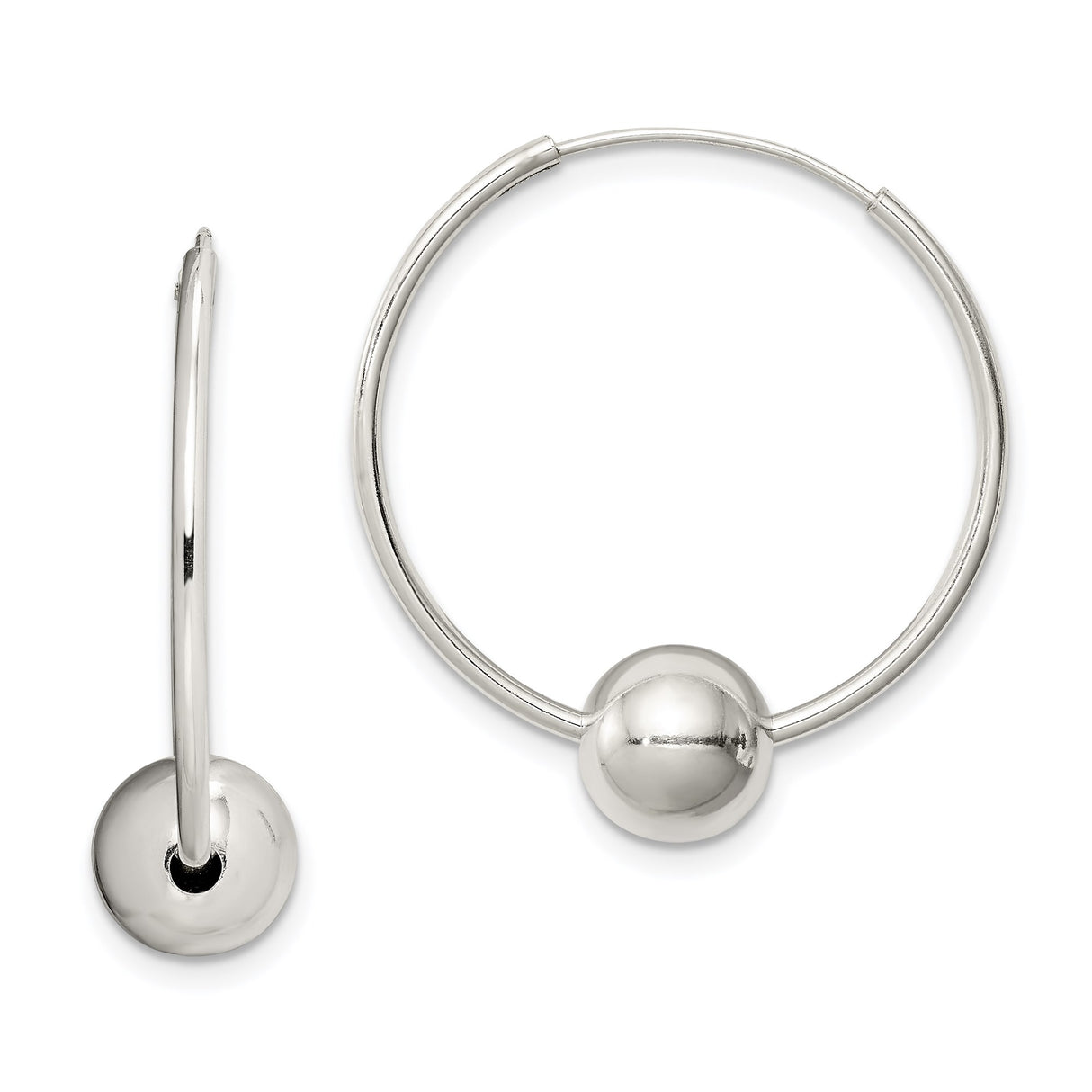 Sterling Silver Hoop Earrings with Polished Sphere Accent, Modern Minimalist Design for Women