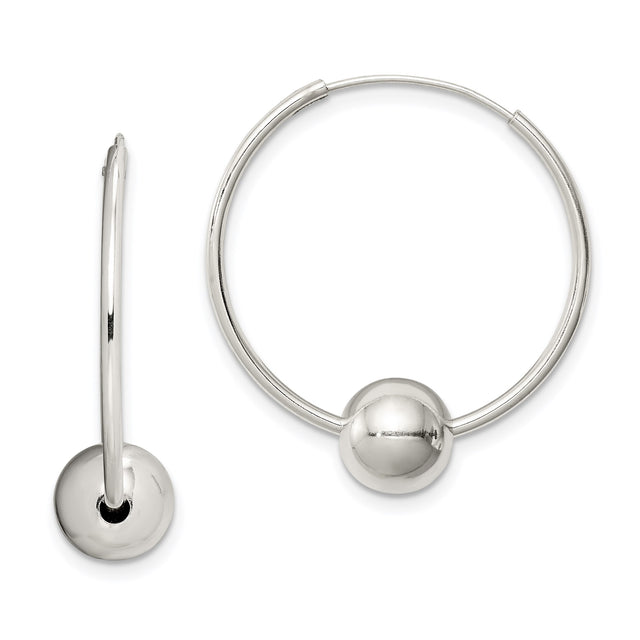 Sterling Silver Hoop Earrings with Polished Sphere Accent, Modern Minimalist Design for Women