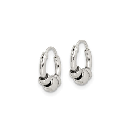 Sterling Silver Hoop Earrings with Rounded Beads, Tribal Minimalist Unisex Design