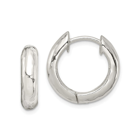 Sterling Silver Hoop Earrings, Chunky Hammered Rounded Hoops, Modern Unisex Design