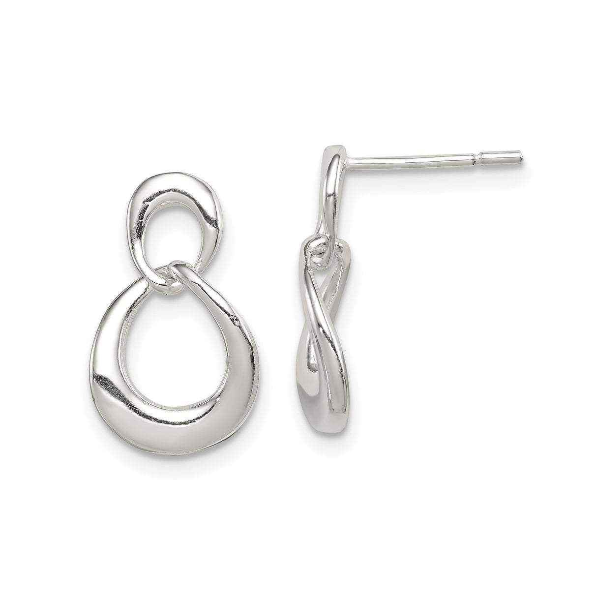 Sterling Silver Dangle Earrings with Open Loop Twisted Design, Lightweight Minimalist Style