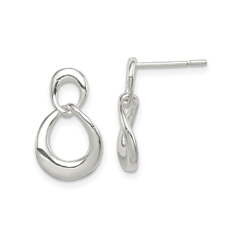 Sterling Silver Dangle Earrings with Open Loop Twisted Design, Lightweight Minimalist Style