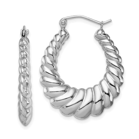 Sterling Silver Twisted Hoop Earrings, Ribbed Rope Design, Bold Textured Classic Hoops for Women