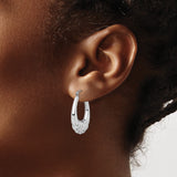 Sterling Silver Hoop Earrings, Ribbed Fan Design with Polished Finish, Bold Vintage Style