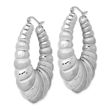 Sterling Silver Hoop Earrings with Textured Ribbed Design, Matte and Polished Finish, Lightweight