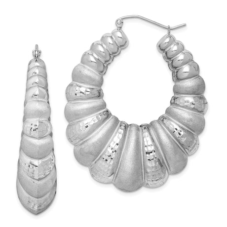 Sterling Silver Hoop Earrings with Textured Ribbed Design, Matte and Polished Finish, Lightweight