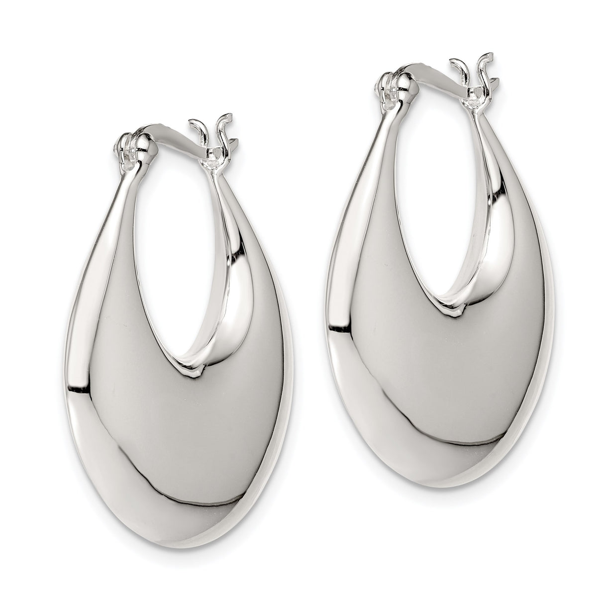Sterling Silver Teardrop Hoop Earrings, High Polish Modern Design for Women
