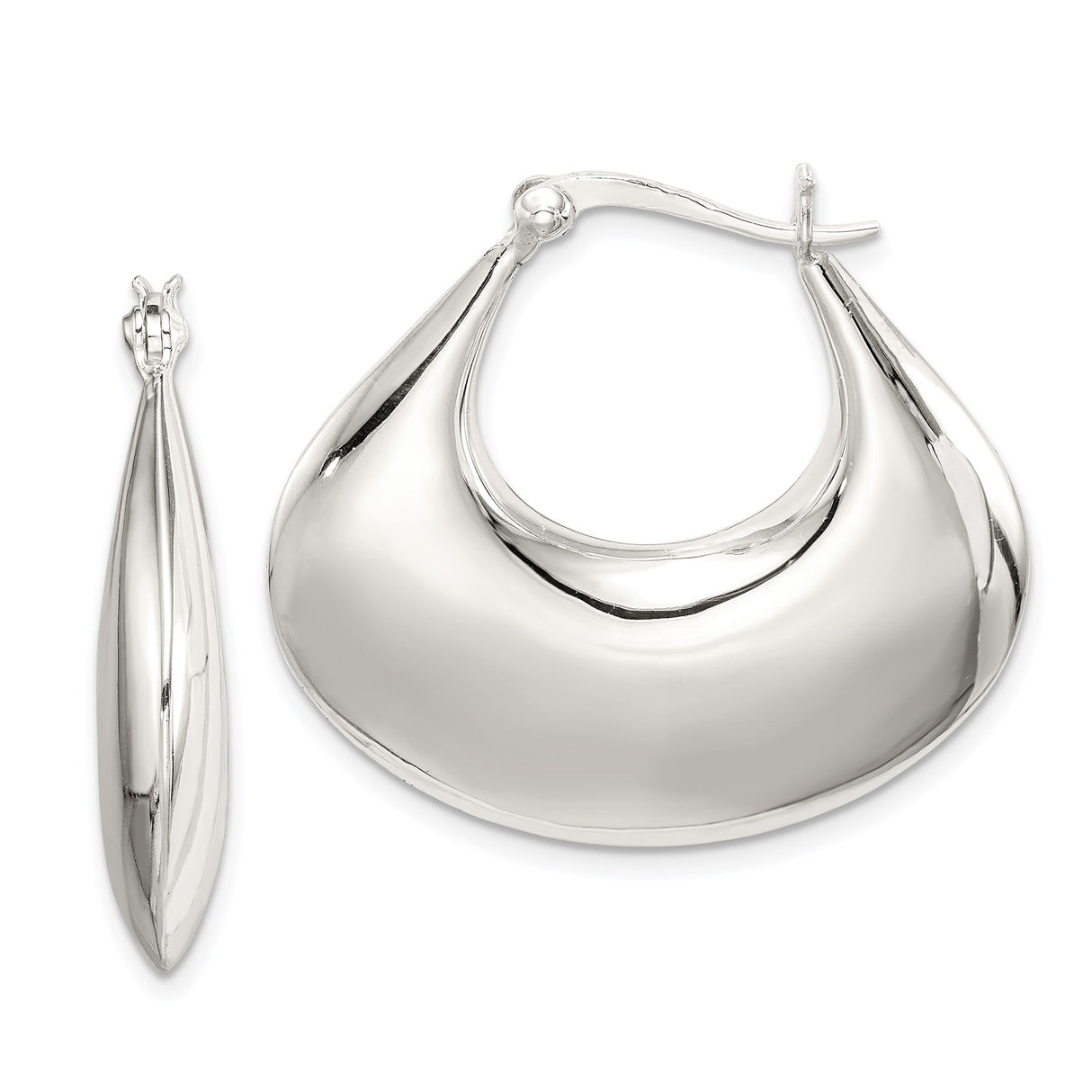 Sterling Silver Teardrop Hoop Earrings, High Polish Modern Design for Women