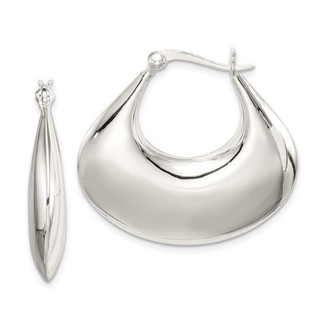 Sterling Silver Teardrop Hoop Earrings, High Polish Modern Design for Women