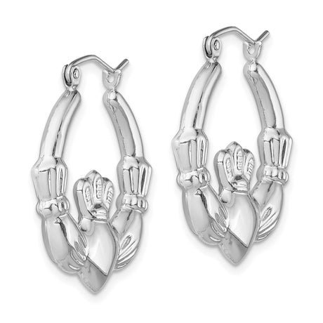 Sterling Silver Claddagh Hoop Earrings with Heart and Crown, Celtic Irish Symbol for Women