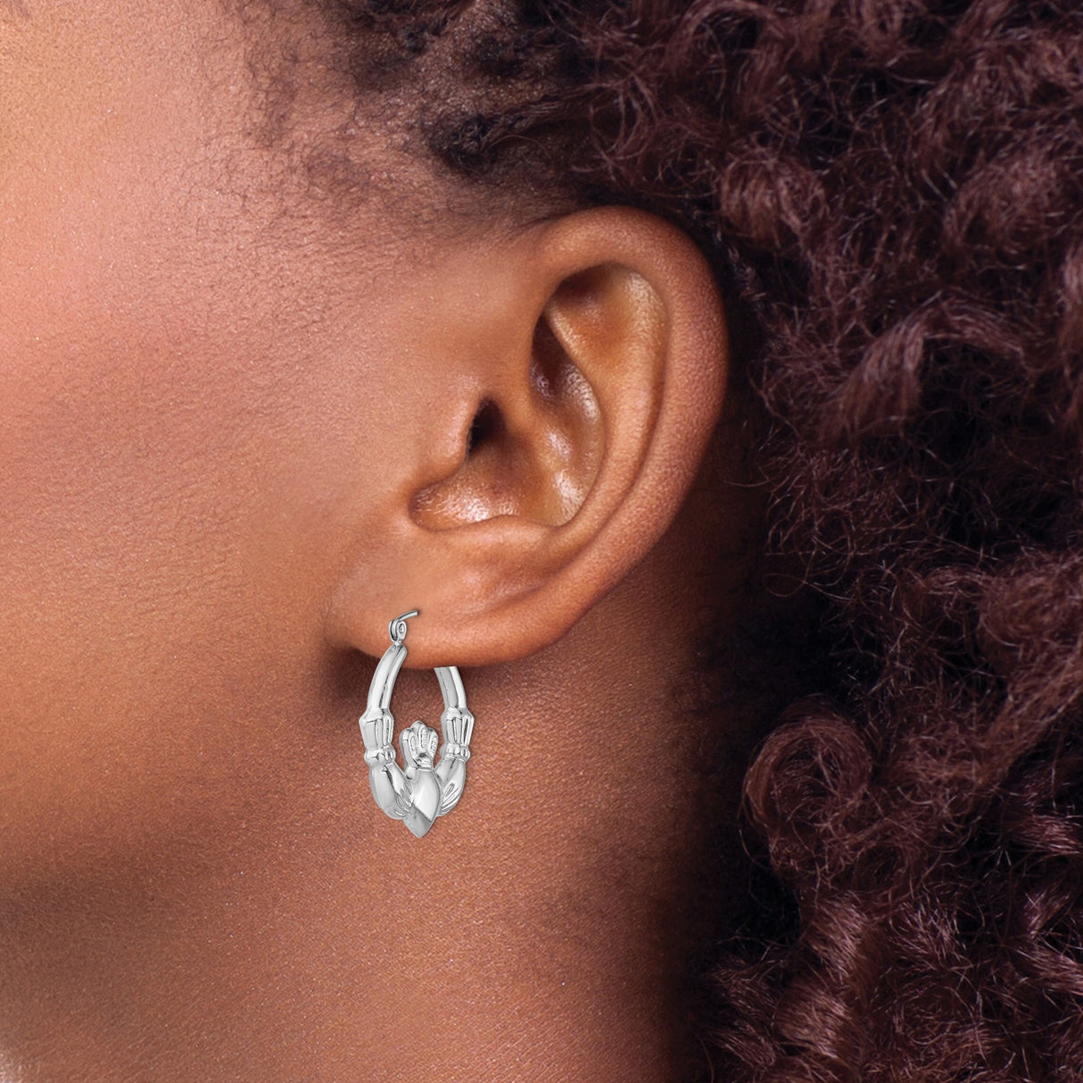 Sterling Silver Claddagh Hoop Earrings with Heart and Crown, Celtic Irish Symbol for Women