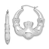 Sterling Silver Claddagh Hoop Earrings with Crowned Heart Celtic Design
