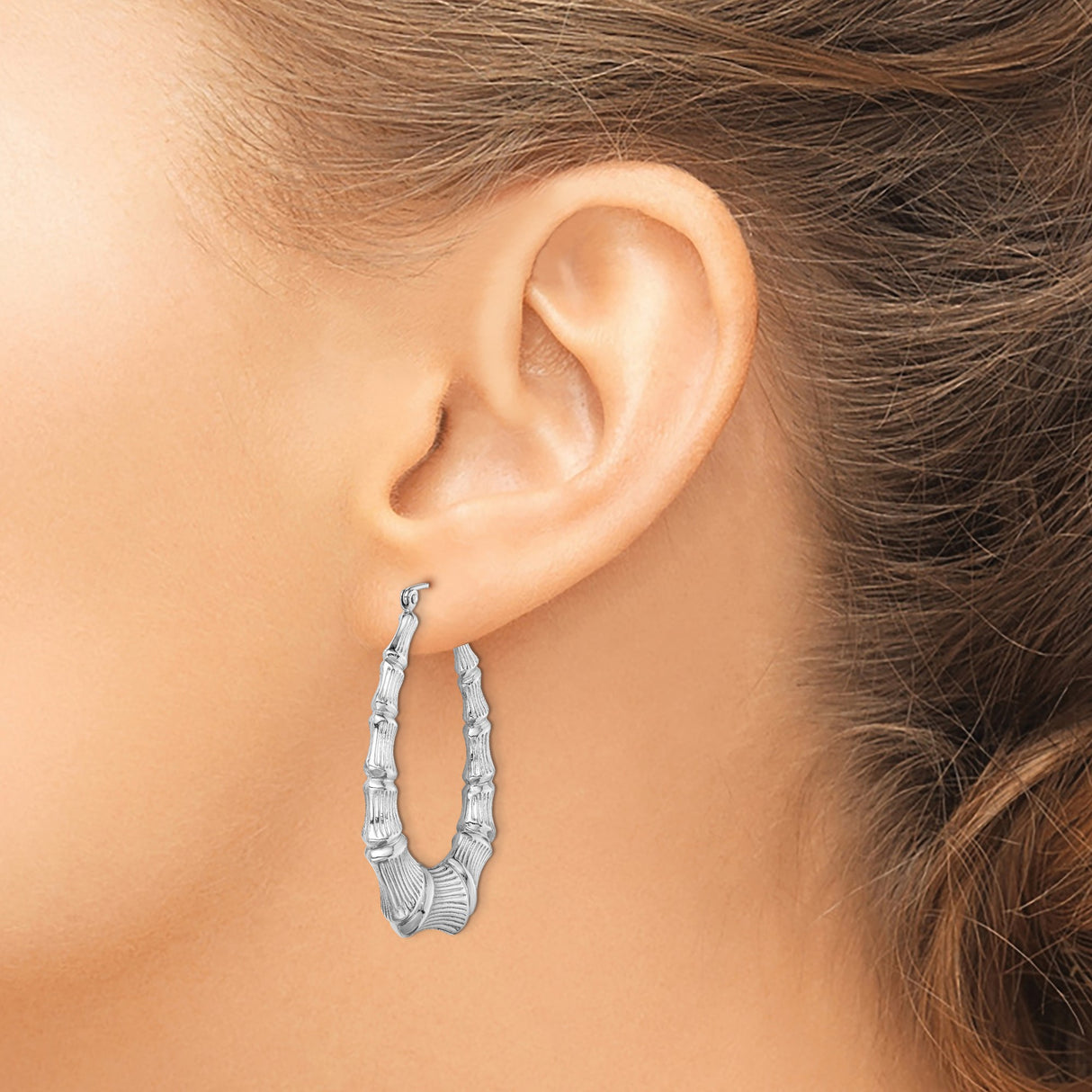 Sterling Silver Hoop Earrings, Large Bamboo-Inspired Textured Statement Design for Women
