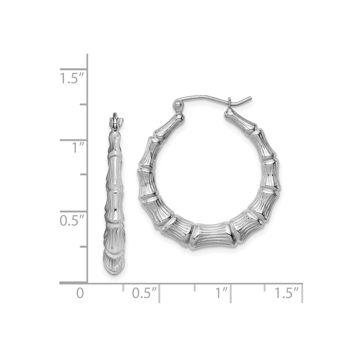Sterling Silver Bamboo Hoop Earrings with Textured Bamboo Design for Women