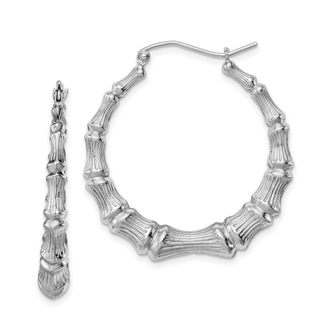 Sterling Silver Hoop Earrings with Textured Bamboo Design, Lightweight Nature-Inspired Style