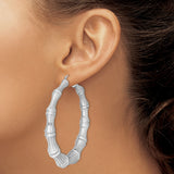 Sterling Silver Hoop Earrings, Bamboo Style with Segmented Textured Rhodium Finish, Bold Sculptural Design