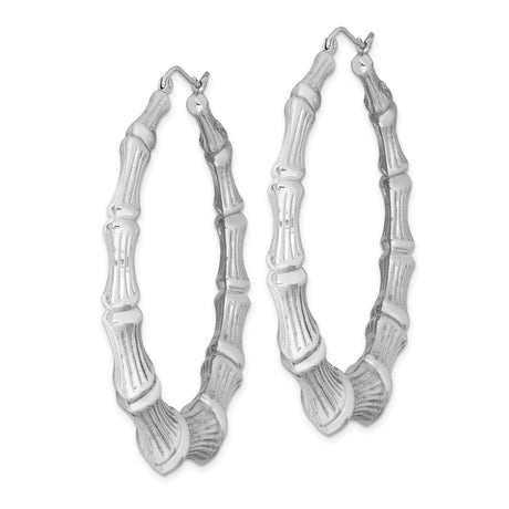 Sterling Silver Hoop Earrings, Bamboo Style with Textured Segments, Large Lightweight Design