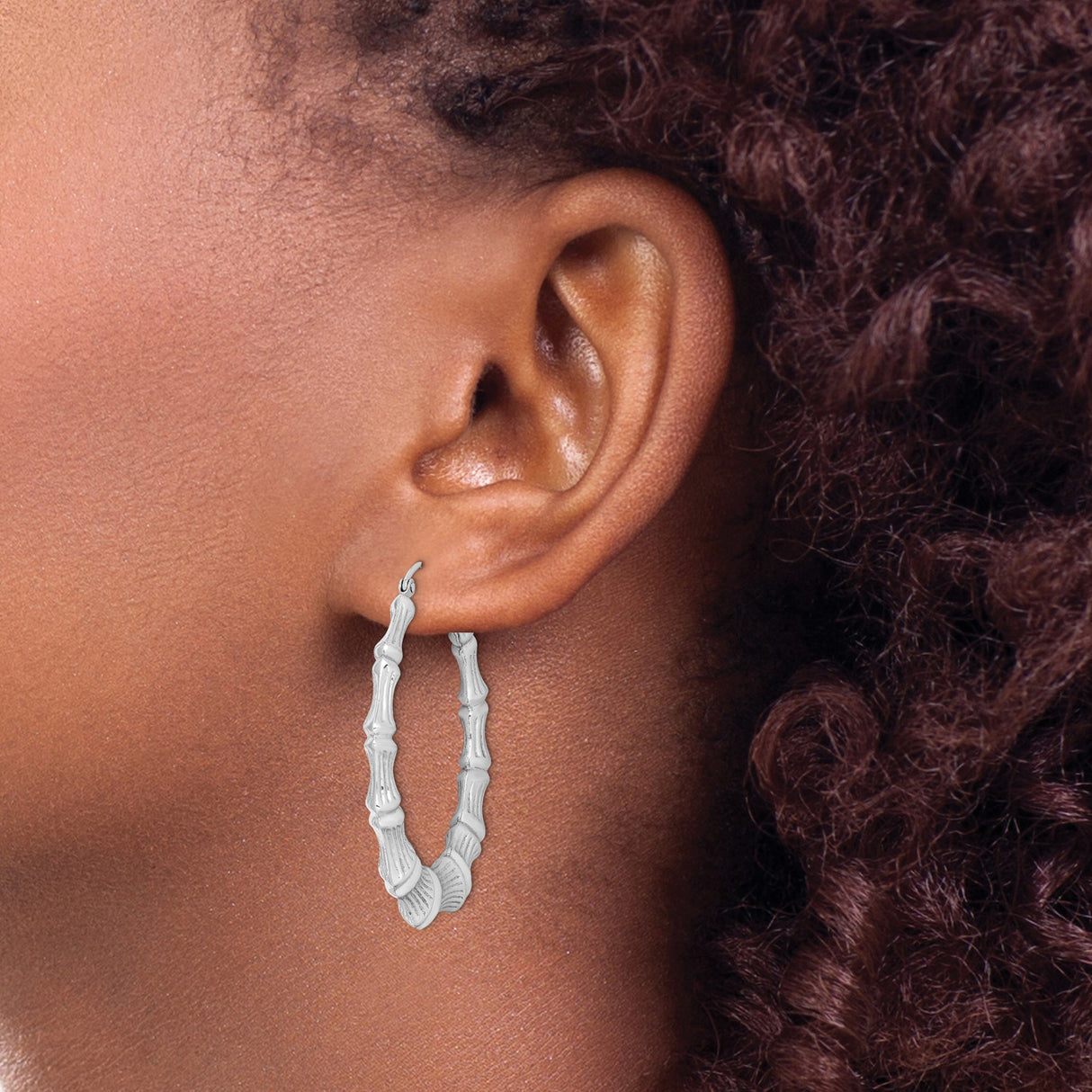 Sterling Silver Bamboo Hoop Earrings with Textured Bamboo Design, Large Statement Hoops for Women