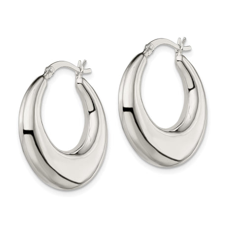 Sterling Silver Hoop Earrings, Bold Puffed Crescent Design, Polished Chunky Style for Women