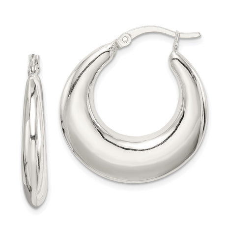 Sterling Silver Hoop Earrings, Bold Puffed Crescent Design, Polished Chunky Style for Women