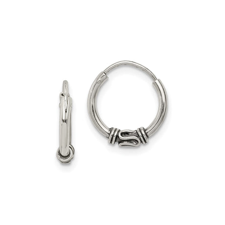 Sterling Silver Hoop Earrings with Twisted Wire Design, Handcrafted Bali Style