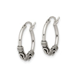 Sterling Silver Hoop Earrings with Ornate Wire Scrollwork, Lightweight Balinese Boho Style