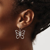 Sterling Silver Butterfly Dangle Earrings with Openwork Design, Lightweight Boho Style