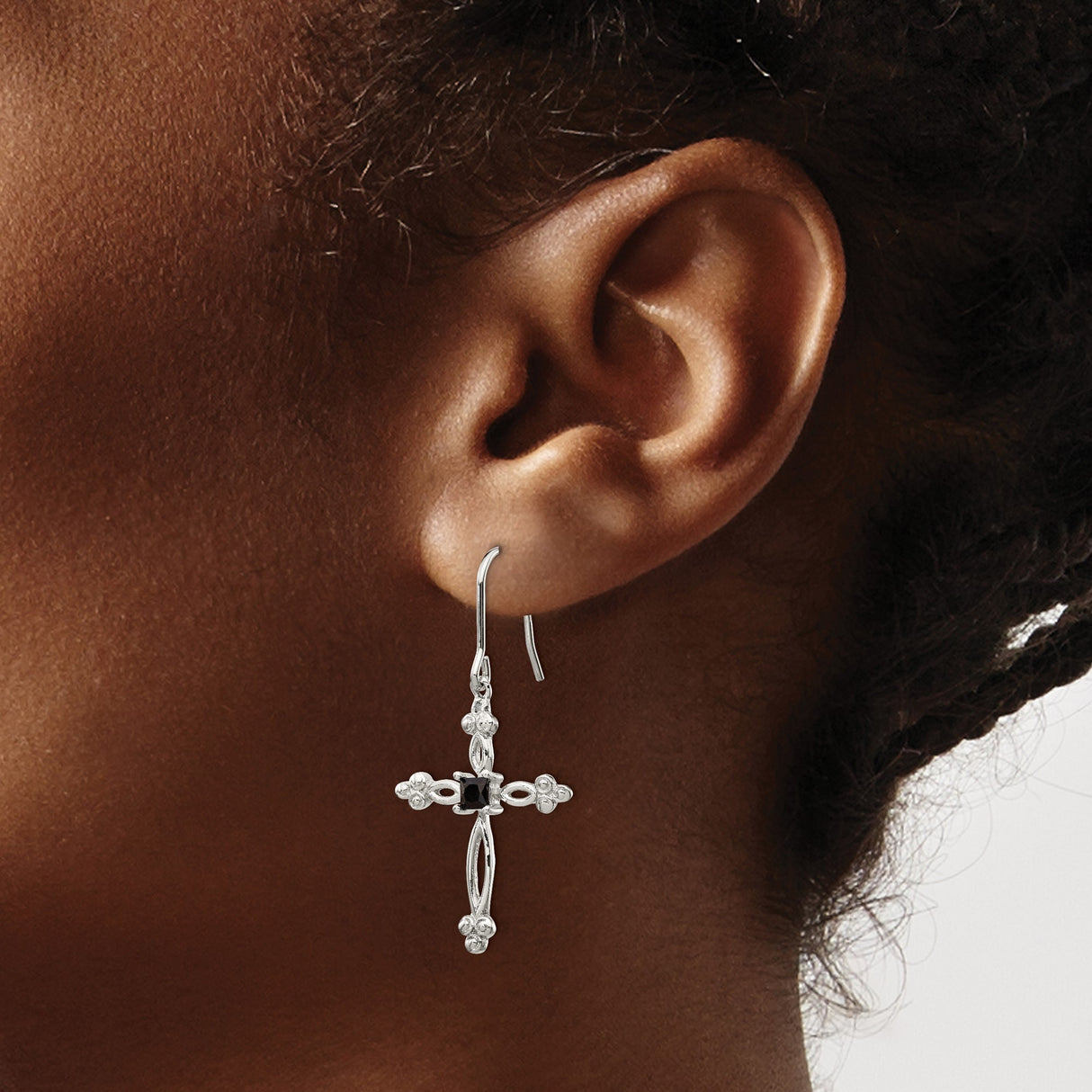 Sterling Silver Cross Pendant with Cubic Zirconia and Diamond Accents, Ornate Religious Design