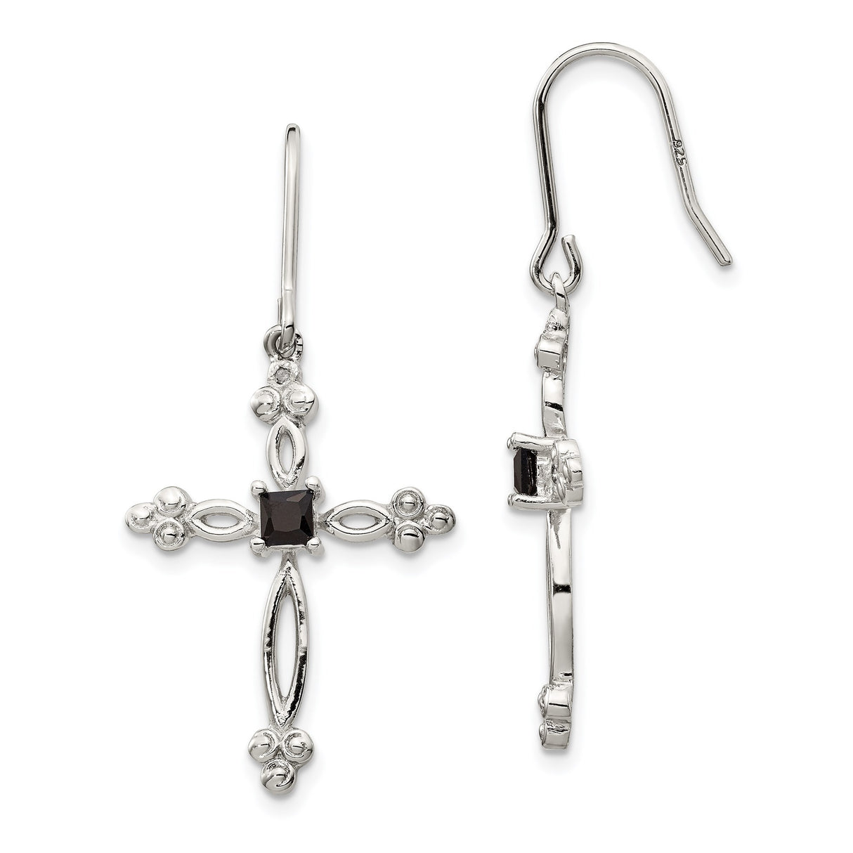Sterling Silver Cross Pendant with Cubic Zirconia and Diamond Accents, Ornate Religious Design