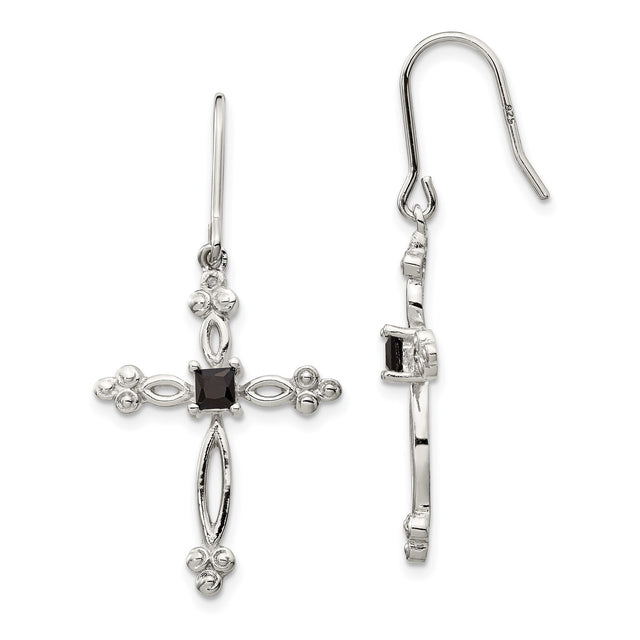 Sterling Silver Cross Pendant with Cubic Zirconia and Diamond Accents, Ornate Religious Design