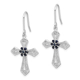 Sterling Silver Cross Pendant with Black Cubic Zirconia and Milgrain Edge Openwork Design