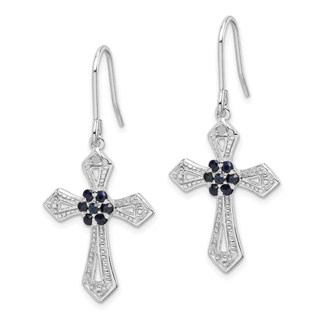 Sterling Silver Cross Pendant with Black Cubic Zirconia and Milgrain Edge Openwork Design