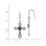 Sterling Silver Cross Pendant with Black Cubic Zirconia and Milgrain Edge Openwork Design