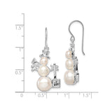 Sterling Silver Snowman Dangle Earrings with Cultured Freshwater Pearls, Top Hat and Scarf Design