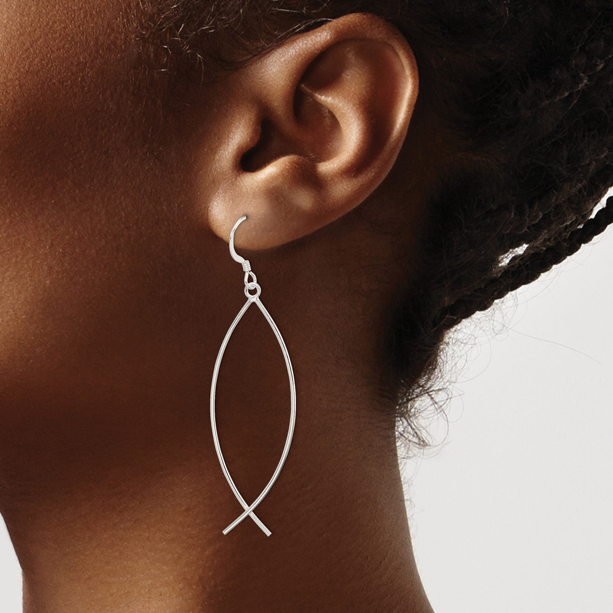 Sterling Silver Ichthys Dangle Earrings Open Fish Design